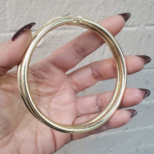 Pre-owned Handmade Extra Large Big Huge Thick Real 14k Yellow Gold Plain Hoop Earrings 3.50 Inches
