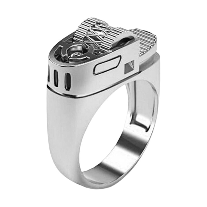 Gold Plated Rings for Men Creative Lighter Shape Finger Rings Gifts for Friends