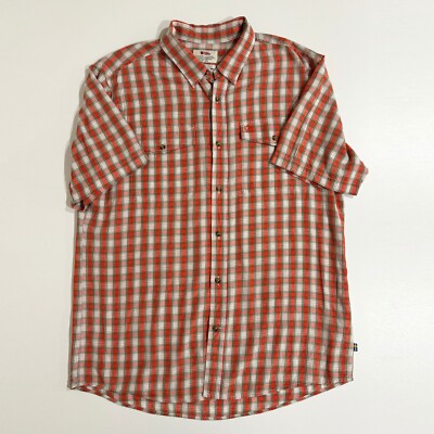 Fjallraven Mens Abisko Cool SS Shirt Size XL Reg Fit Orange Plaid