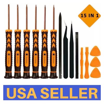 15 in 1 Screwdriver Set with T3 T4 T5 T6 T8R T10H Security Torx Tweezers Tools