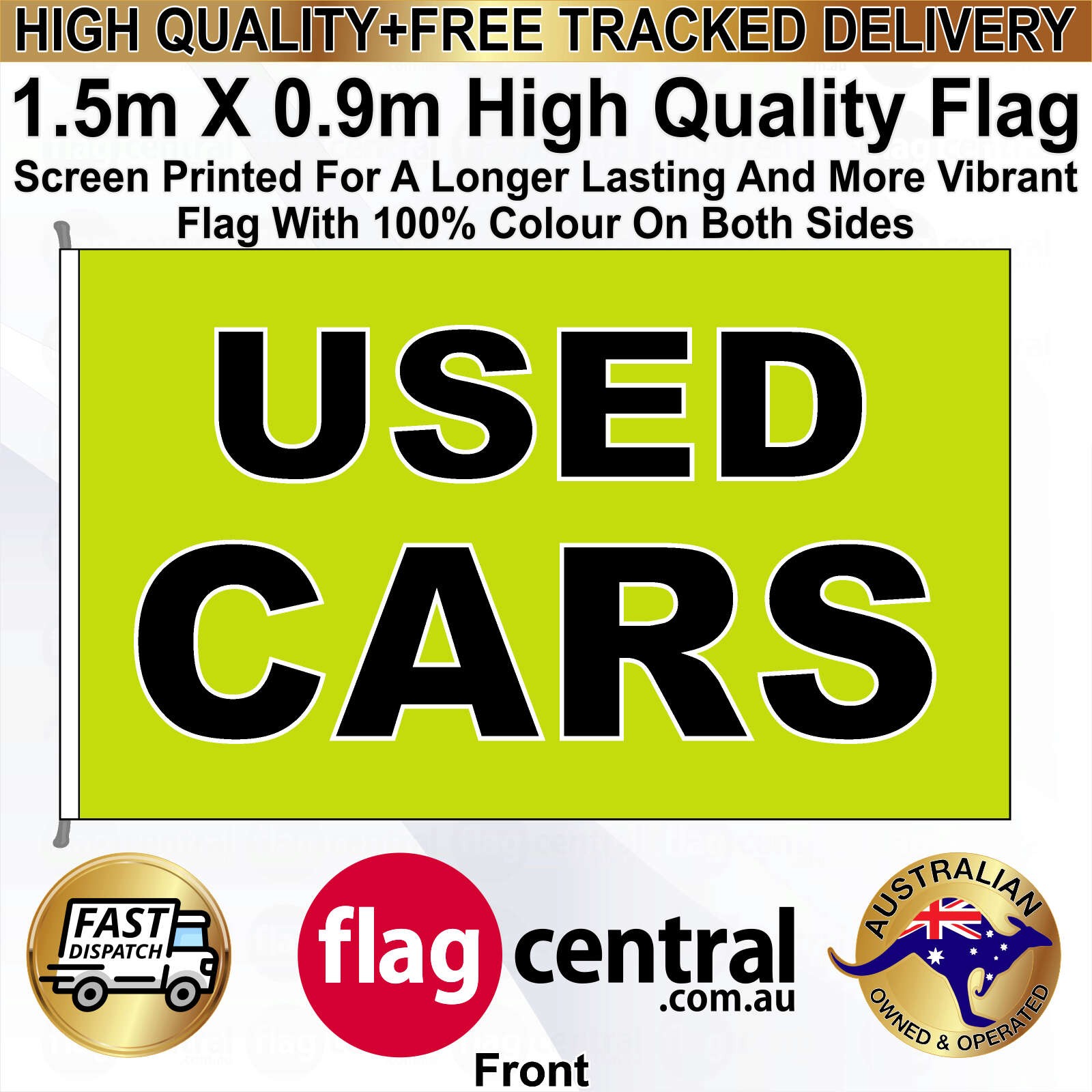 USED CARS - Green - 1.5m x 0.9m High-Quality Screen-Printed Flag