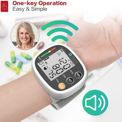 Digital Wrist Blood Pressure Monitor BP Cuff LCD Heart Rate Machine Rechargeable