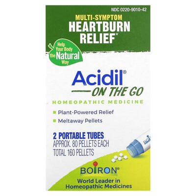 Acidil On The Go, Средство от изжоги, избавляющее от многих симптомов, 2 портативных тюбика, 80 гранул