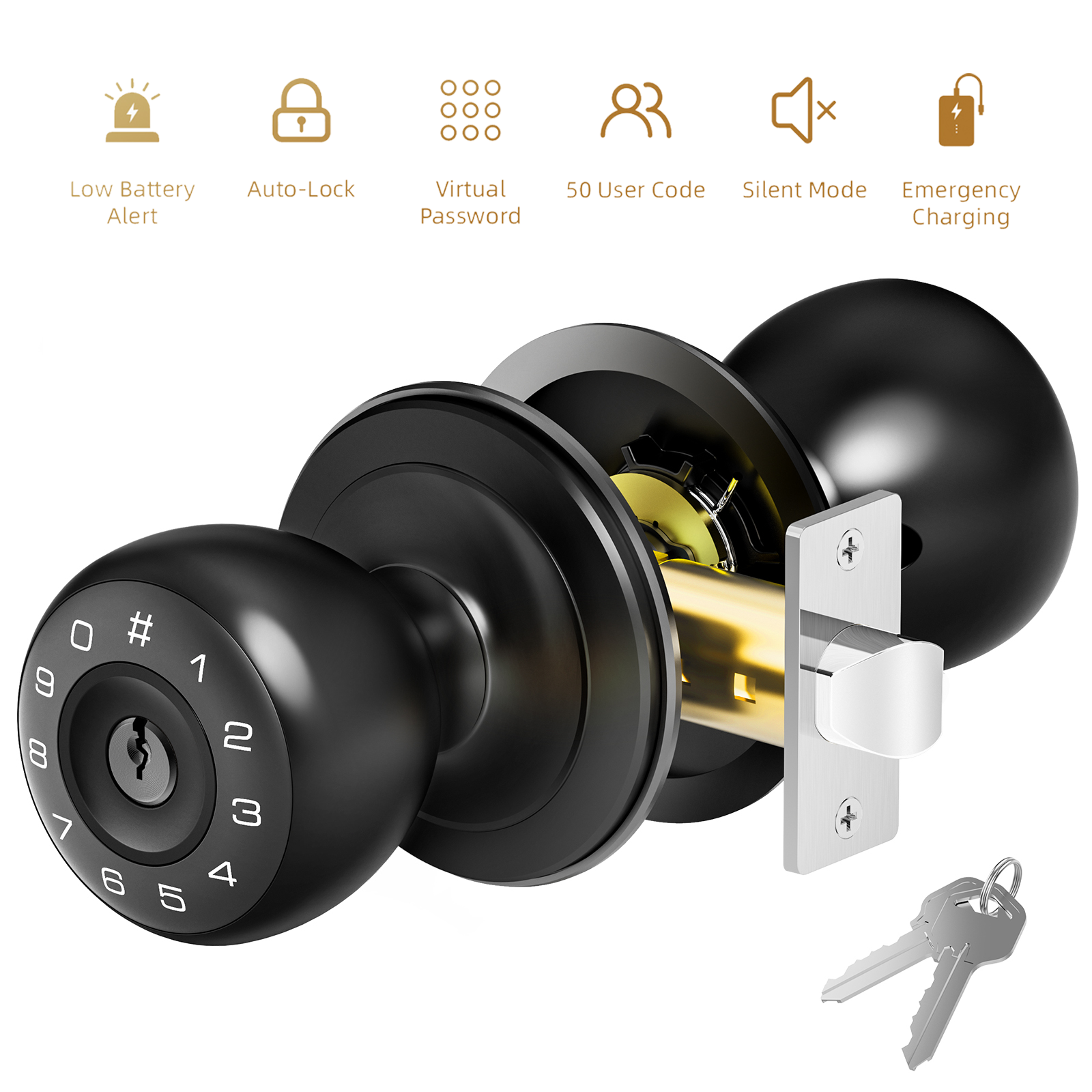 ARPHA Smart Entry Door Knob Keyless Anti-Peeping Password Keypad Handle D160 Key