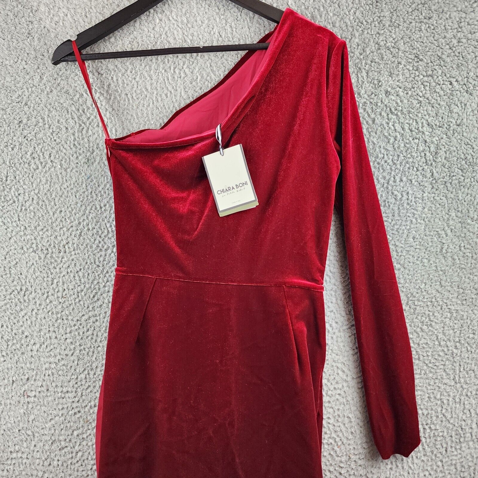 Chiara Boni La Petite Robe Agapios Velvet One Shoulder Dress Women's 8 Garnet - Picture 14 of 16