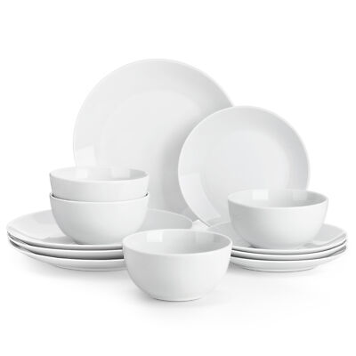 MALACASA Amelia 12-teilig Geschirrset für 4 Personen Porzellan Schalen & Platten