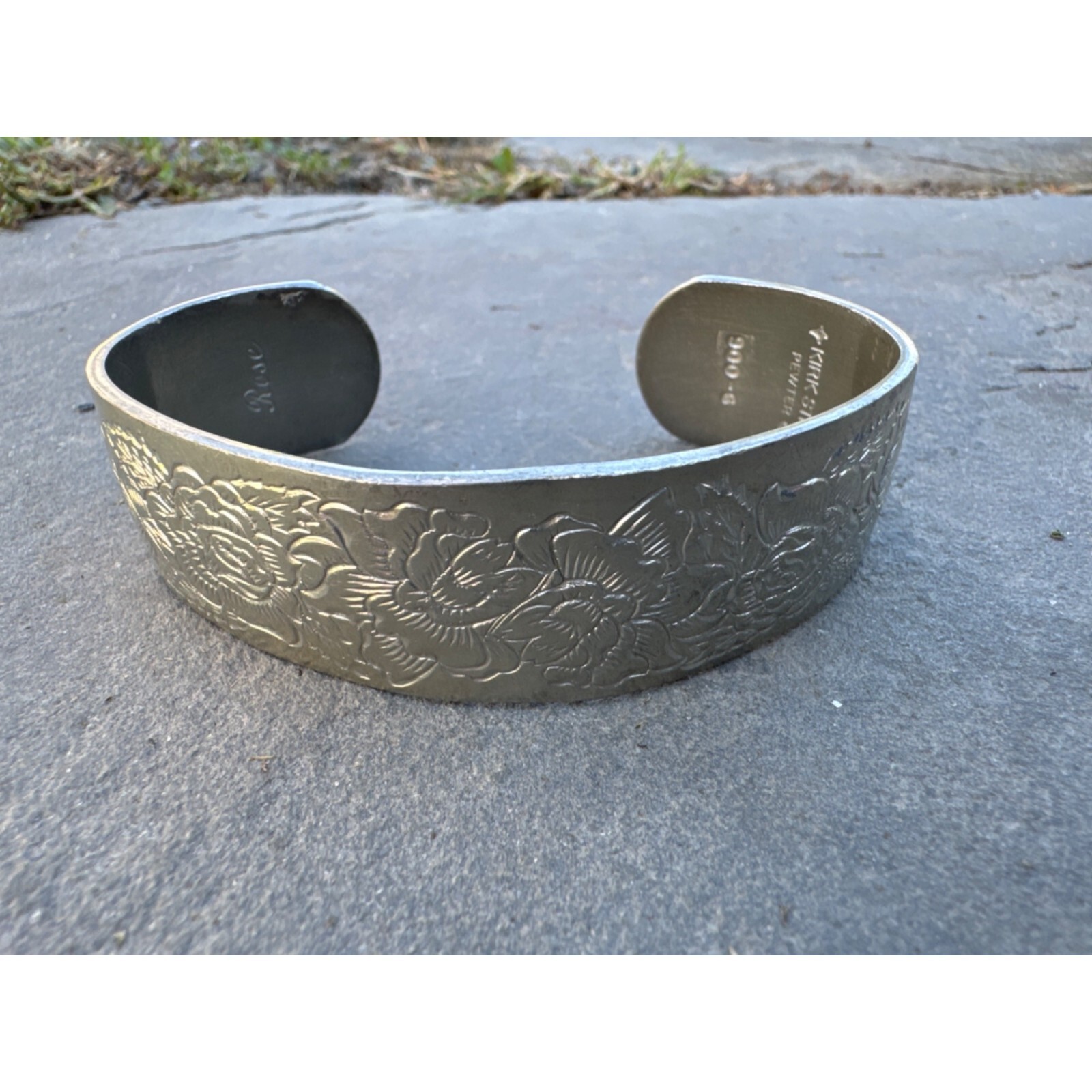 Kirk Stieff Pewter Floral Engraved Etched Vintage Cuff