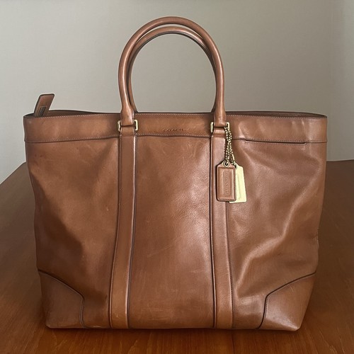 バッグ COACH 70487 Vintage Blue Leather Tote Coach Blue Logo Vintage Leather Tote/Shoulder Bag w/Patent