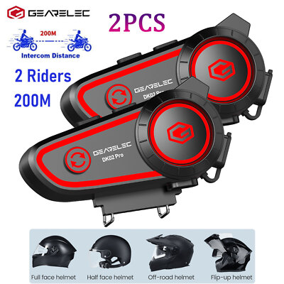 2PCS Motorcycle Helmet Intercom Headset Bluetooth 5.2 Interphone 2 Riders 200M