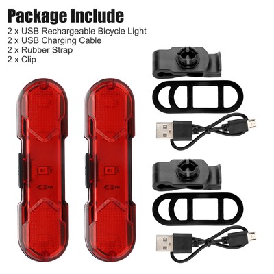 2x USB Rechargeable LED Bike Tail Light Bicycle Safety Cycling Warning Rear Lamp