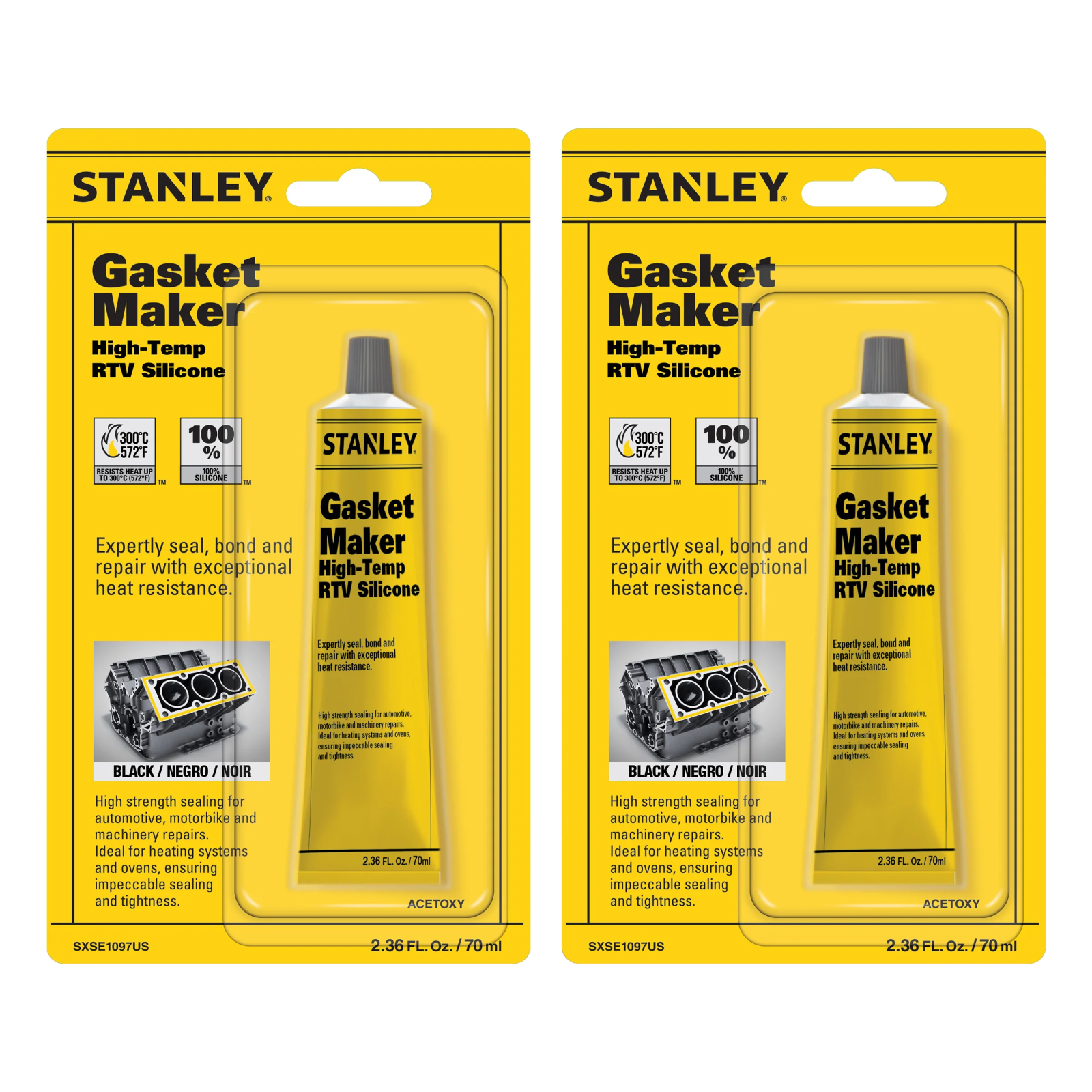 Stanley High Temp Gasket Maker RTV Silicone Sealant Black 2.36 fl.oz.  2 Pack