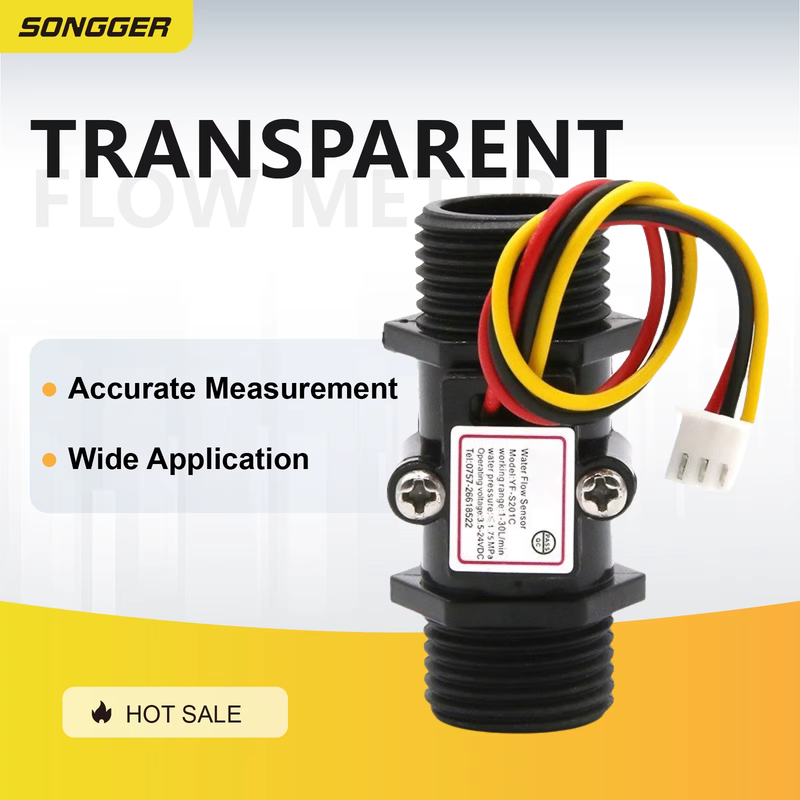 DN15 YF-S201C Water Flow Meter Sensor G1/2 Inline Turbine Type Transparent PC Ny