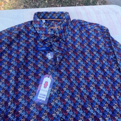 Luchiano Visconti Signature Collection Rainbow Skulls Print Button Down Shirt 2X