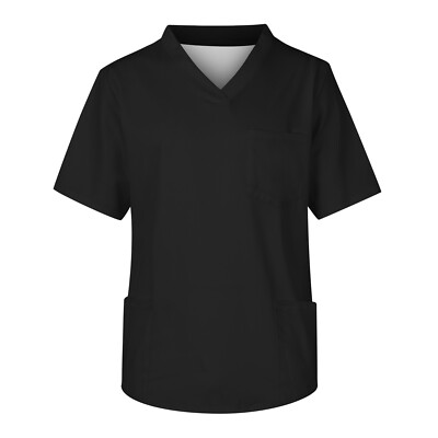 Scrub Tops for Men Plus Size V-Neck Short Sleeve Medical Workwear with 3 Pocket