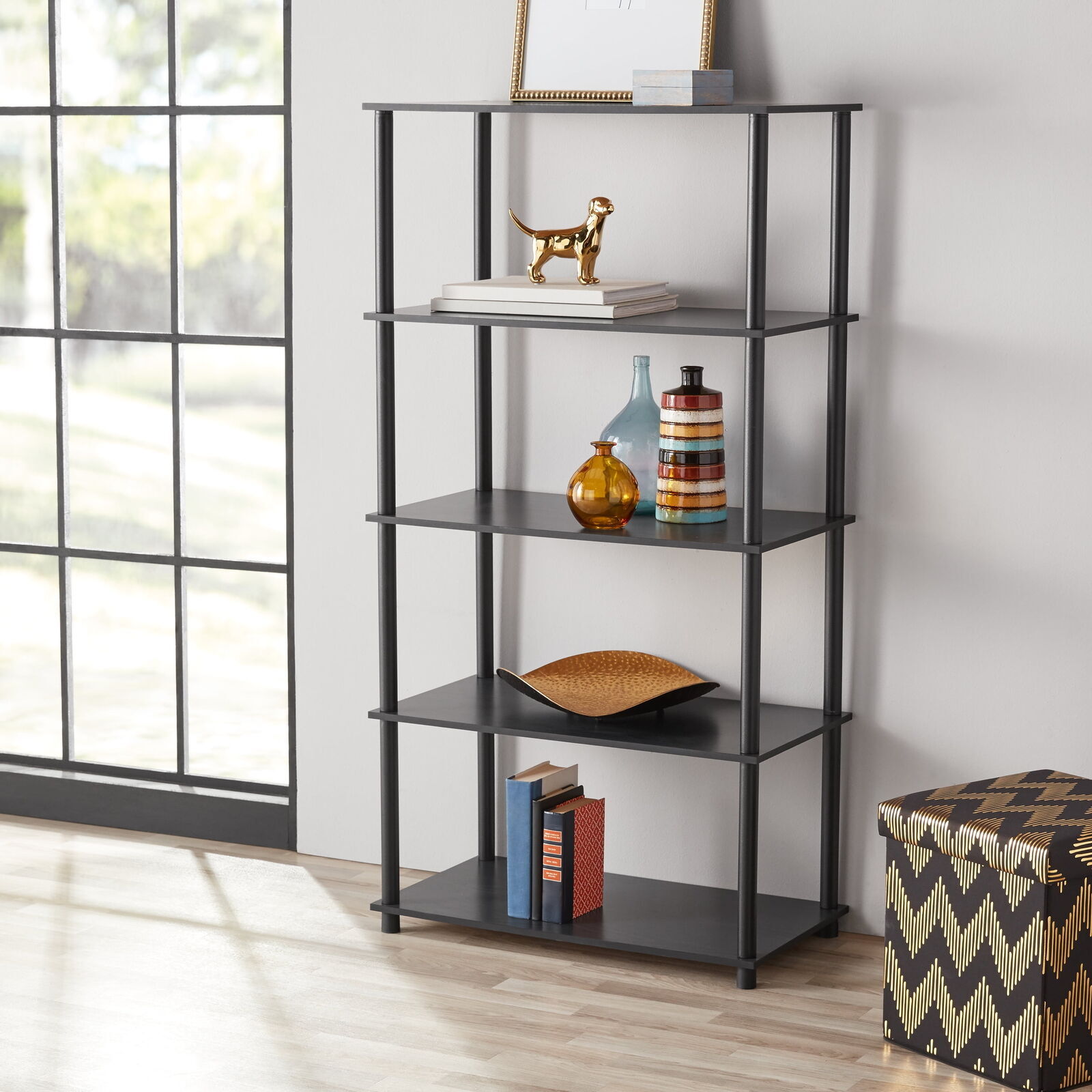 No Tools 5-Shelf Storage Bookcase Bookshelf Storage Display Rack Book Shelving