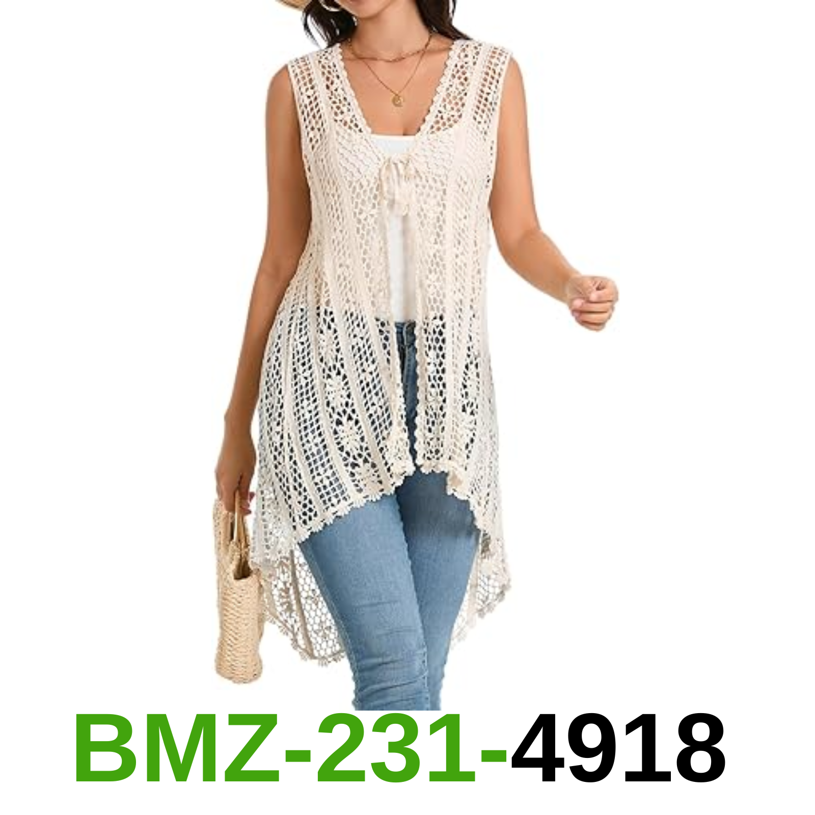 Cefulnel Women's Crochet Vest Lightweight Boho Hollow Lace Cover up, ONE SIZE