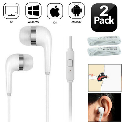 2 pcs For Samsung iPhone PC Handsfree Wired Headphones Earphones Earbud with Mic