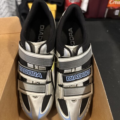 Diadora Women’s Cycling Shoe. Size 10. Silver/ Black/ Blue. New With Tag And Box