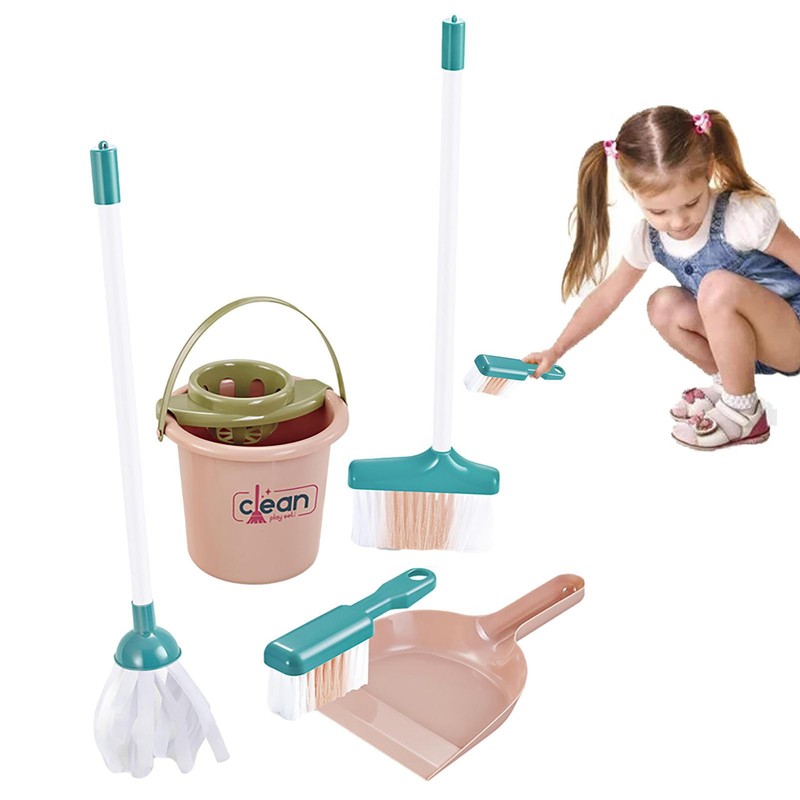 Kids Cleaning Set Toddler Sweeping Pretend Play Toy Broom Mop Gift