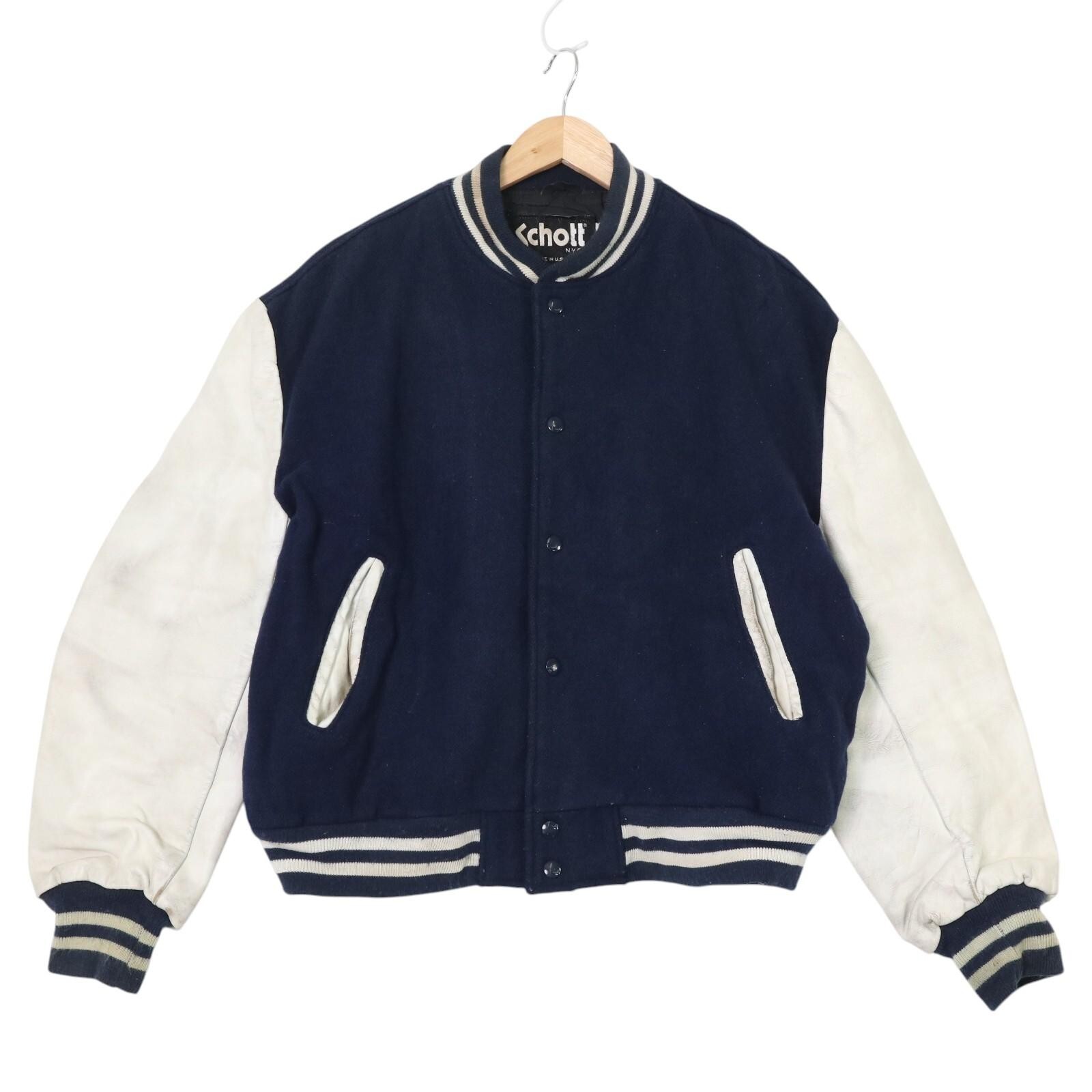 90's USA Schott Varsity Jacket Wool Stadium Jacket Navy Mens