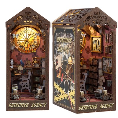 3D DIY Book Nook Kit Wooden Puzzle Bookshelf Decor LED Light Model Kit Bookend