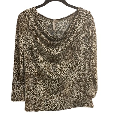 Susan Lawrence Womens Leopard Print Scoop Neck 3/4 Sleeve Top SzL  Classic City