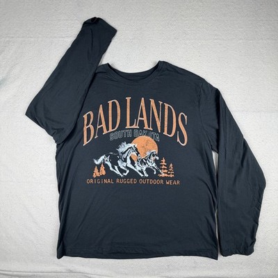 Original Use Bad Lands South Dakota Graphic Long Sleeve T-Shirt Mens Large Black