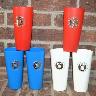Vintage Nasco Set of 6 Bicentennial Red White Blue American Plastic Tumblers