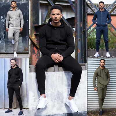 Enzo Mens Full Tracksuit Set Zip Up Hoodie Fleece Hooded