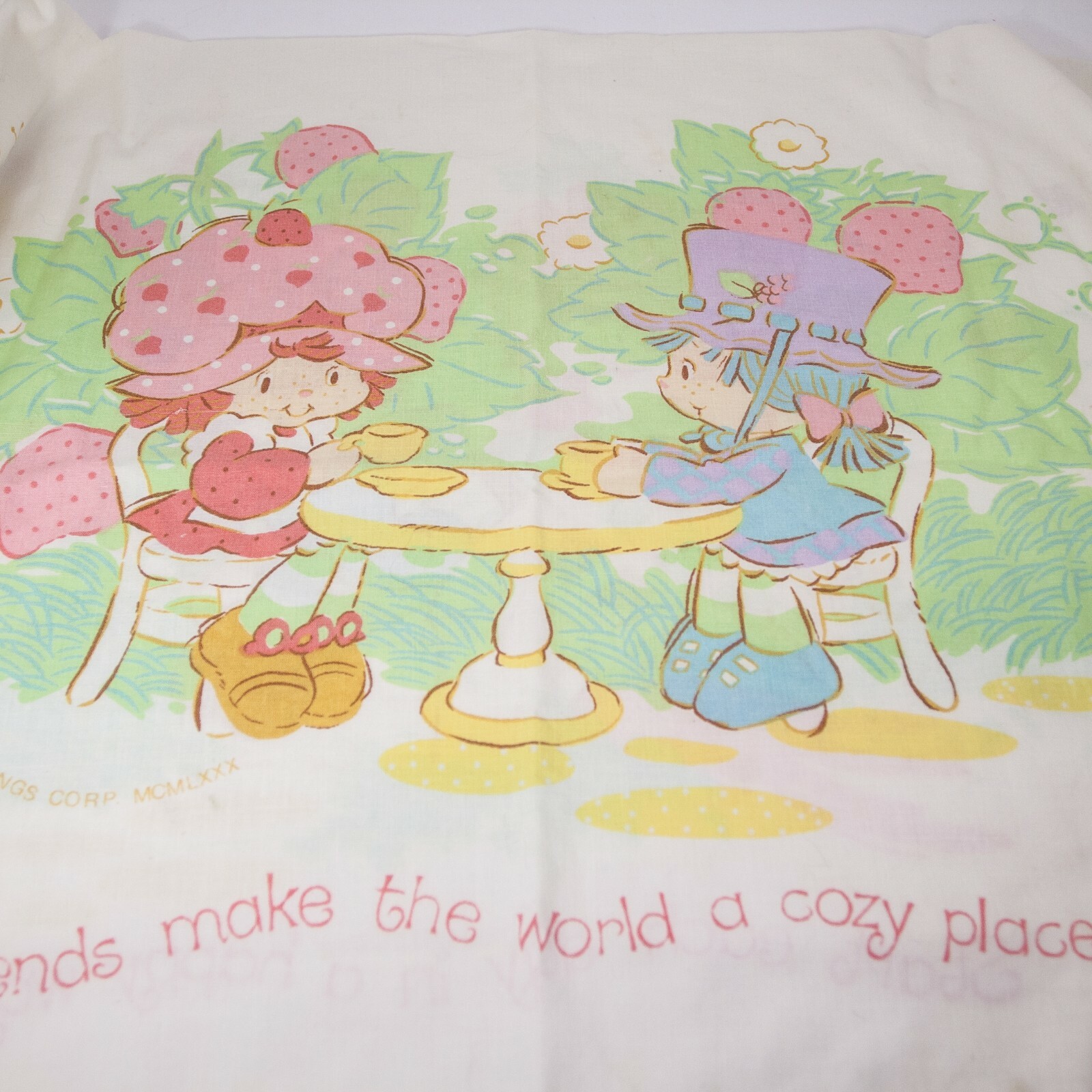 Vtg 1980s Strawberry Shortcake Twin Sheet Set - Flat Fitted & Pillowcase