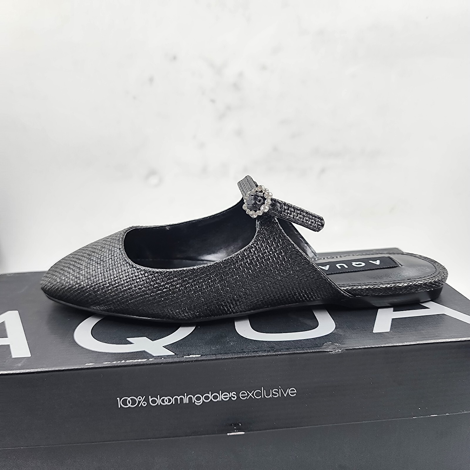 Aqua Gigii Pointed Square Toe Slip On Buckled Flats Women's 6M Black Solid - Picture 12 of 16