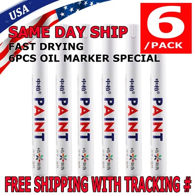6PC White Paint Pen Marker Waterproof Permanent Car Tire Lettering Rubber Letter