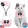 2PCS Cat Beret Hat with Camellia, Adjustable Bow Bandana Scarf Set Pet Princess Costume for Halloween Christmas, Cat Dog Birthday Party Apparel (Camellia)