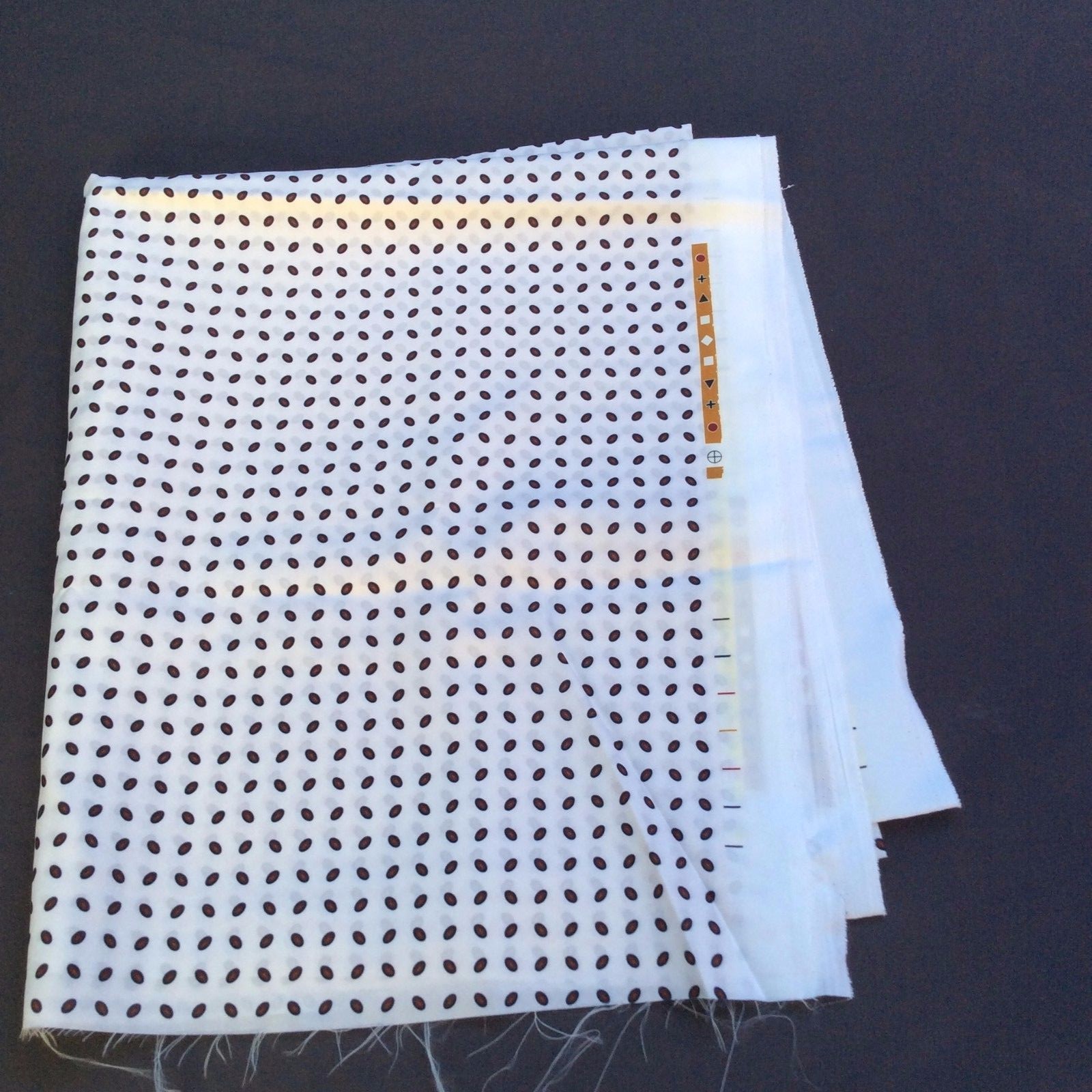 Fabric White with Black, Burgundy, Orange Dots 65