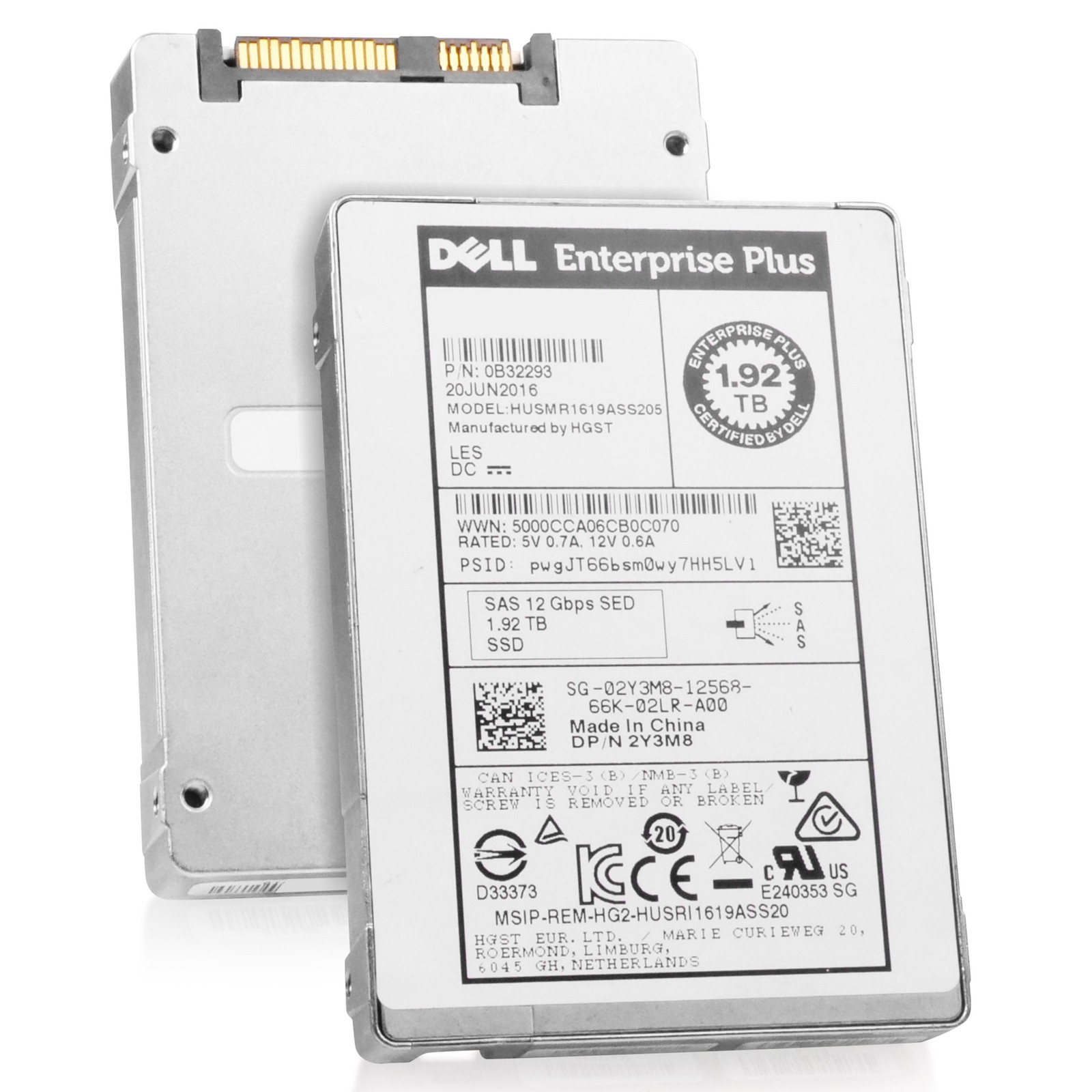 Dell/HGST SSD1600MR 1.92TB HUSMR1619ASS205 0B32293 SAS 12Gb/s MLC 2.5
