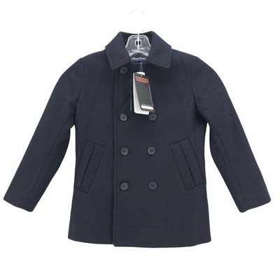 NWT BROOKS BROTHERS Boy's Blue Double Breasted Wool Coat Thermore Insulated XS