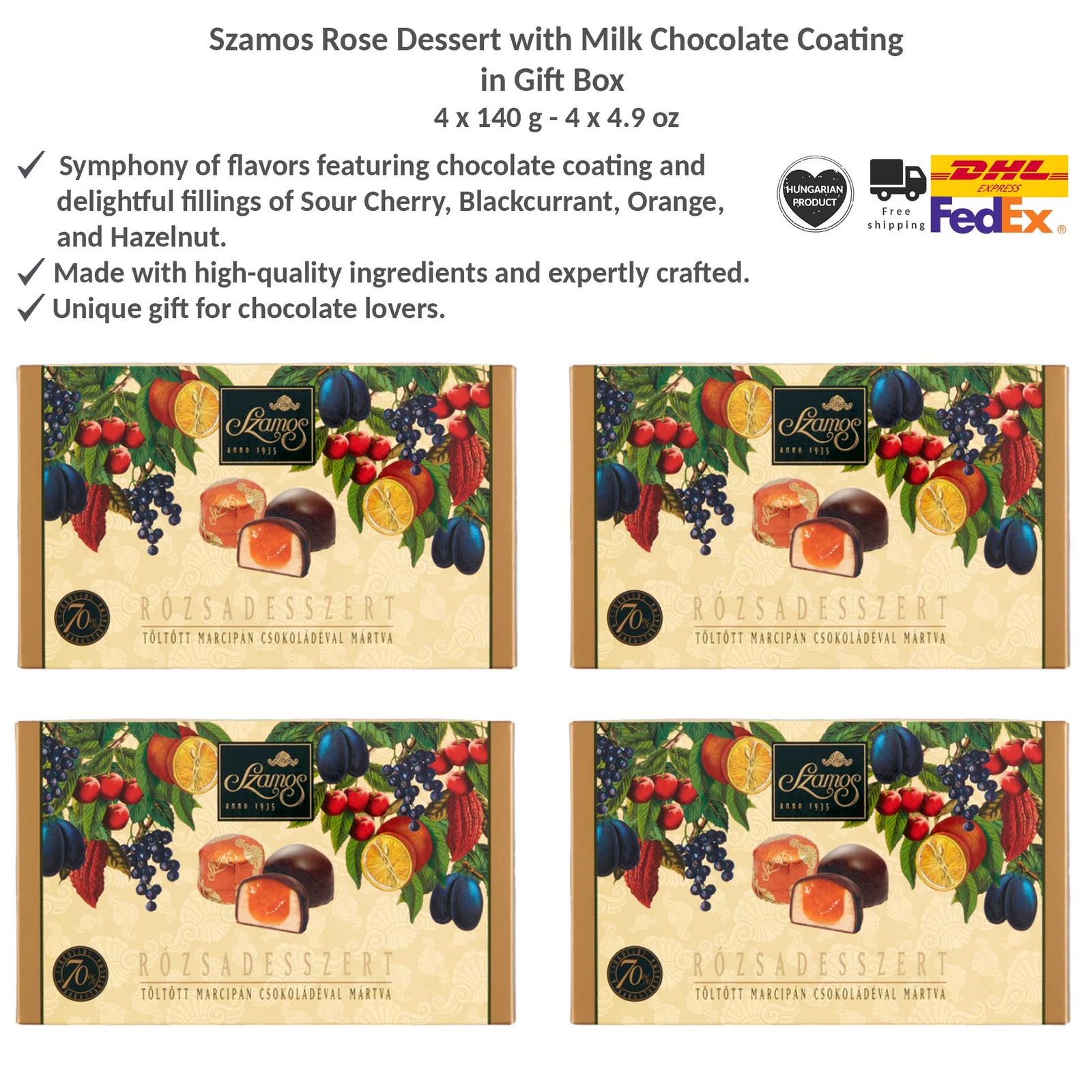 Handmade Szamos Mixed Filled Marzipan Dessert with Milk Chocolate Coating 4x140g