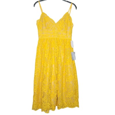 Lulu's Treasure Me Embroidered Lace Fit & Flare Dress in Yellow, Medium, NWT