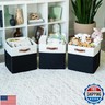 OrganiHaus 13x13 Cube Fabric Storage Bins Set of 4, Fabric Storage Cubes w/ Vegan Handles, 13 inch Collapsible Bins for Clothes and Toy Organizer, Cubbies Organizer, 13x13 Basket for Decor - Black/White
