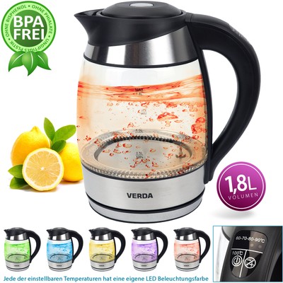 Wasserkocher Verda Temperaturwahl LED Warmhaltefunktion 1,8L 2200W SN0618L-3