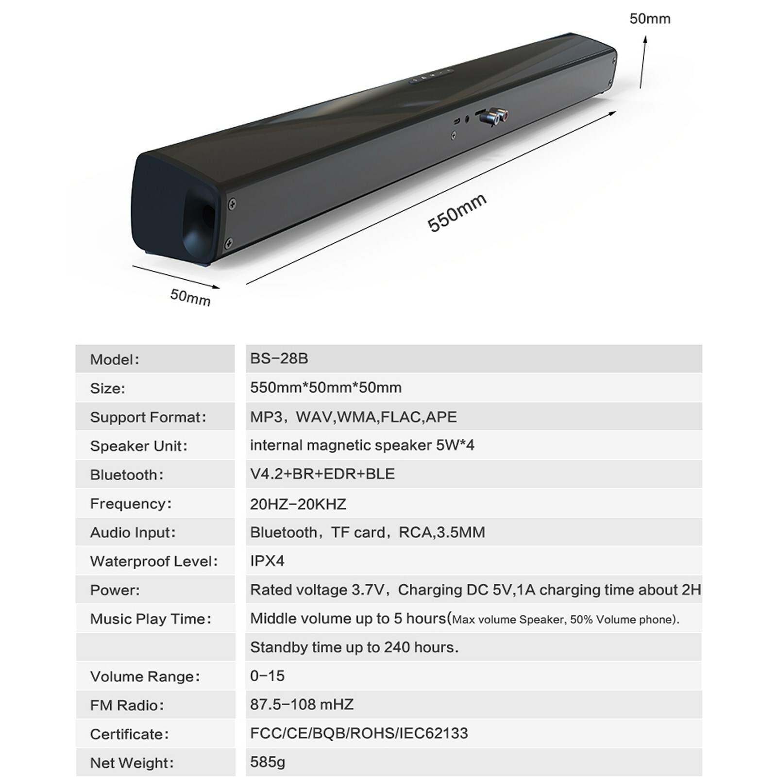 Portable Surround Sound Bar Bluetooth Wireless Subwoofer Home Theater System USA