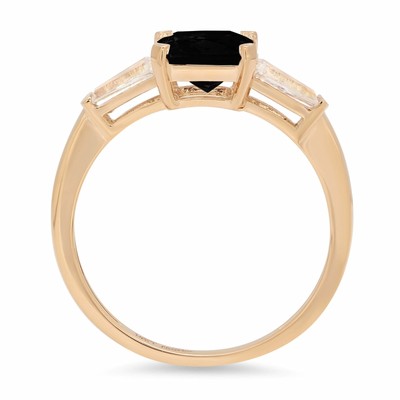Pre-owned Pucci 1.62 Emerald 3 Stone Natural Onyx Modern Statement Ring Solid 14k Yellow Gold In D