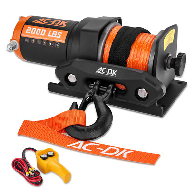 AC-DK Electric Winch 2000LBS 12V W/50ft Orange Synthetic Rope Towing ATV UTV USA
