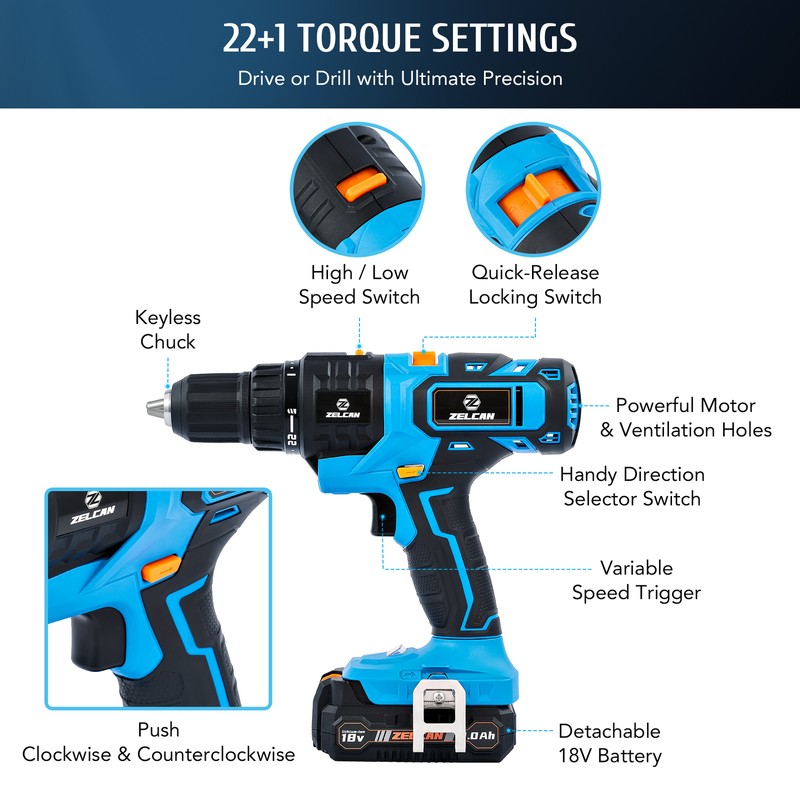 18V Max Power Tool Set 3 in 1 Cordless Drill Combo Kit with 2 Batteries Charger