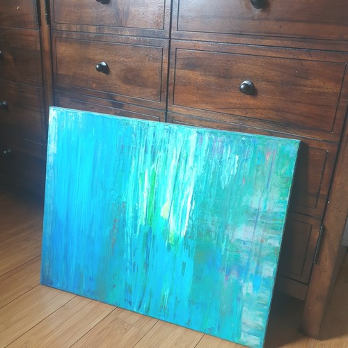 Epic Original Glowing Aqu (See Video) Abstract Acrylic Painting on Canvas 16x20