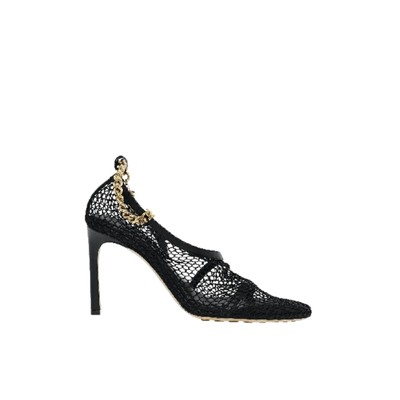 Pre-owned Bottega Veneta Chain-trimmed Mesh Sandals In Black,gold