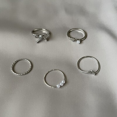 Coquette Ribbon Rings | Silver Bow Cute Stone Pearl  🎀with Surprise Gifts🎀