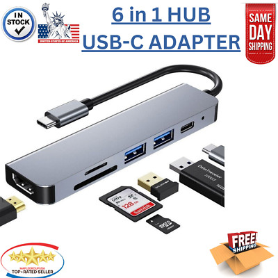 USB-C 6 In 1 Hub Type C To USB Multiport 4K HDMI Adapter For Macbook Pro & Air