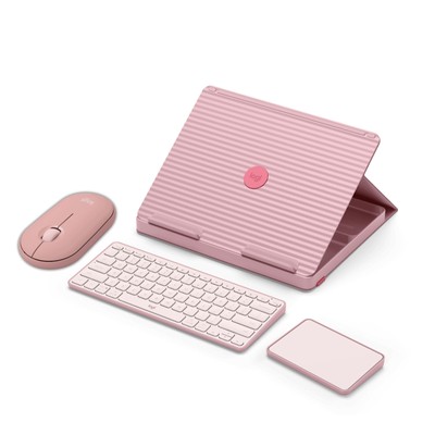 Logitech Casa Pop-Up Desk Bohemian Blush with Wireless Mouse 2 M350S