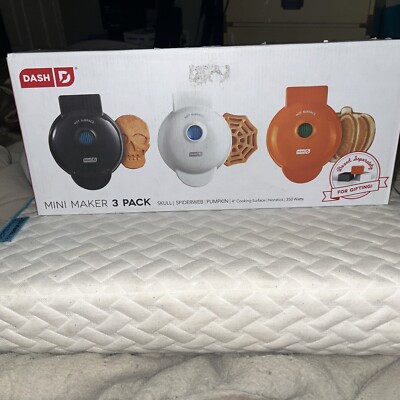NEW DASH Halloween Mini Waffle Maker Set of 3 (Pumpkin, Skull, Spider Web)